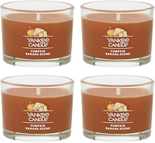 Signature Votive Mini Candle Jar, Pumpkin Banana Scone Scent, Natural Soy Wax Blend Candle with Natural Fiber Wick, 1.3 OZ Glass Jar (Pack of 4)