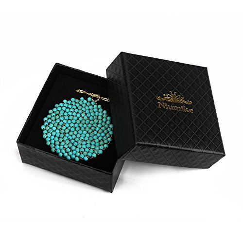 Niumike Handmade Crystal Circle Pendant Necklace For Women Disc Long Statement Necklaces With Box Valentines For Her (Created-Turquoise) #TOP4