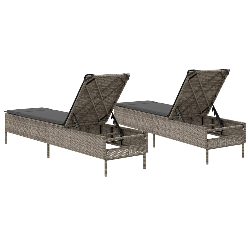 Lettini Prendisole 2 pezzi con Cuscini Grigio Polyrattan Letto Solarium Regolabile Schienale 5 Posizioni Telaio Acciaio Resistente UV per Giardino Piscina Terrazza Spiaggia 198 x 55 cm Carico 110 kg