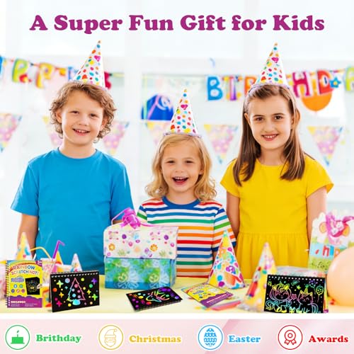 HXDOGSP Scratch Art for Kids: 24 Pack Rainbow Scratch Paper Party Favors - Art Crafts Notebook Suitable for Birthday Gifts/School Crafts Kit/Classroom Prizes for Girls and Boys Aged 4-12 - Image 5