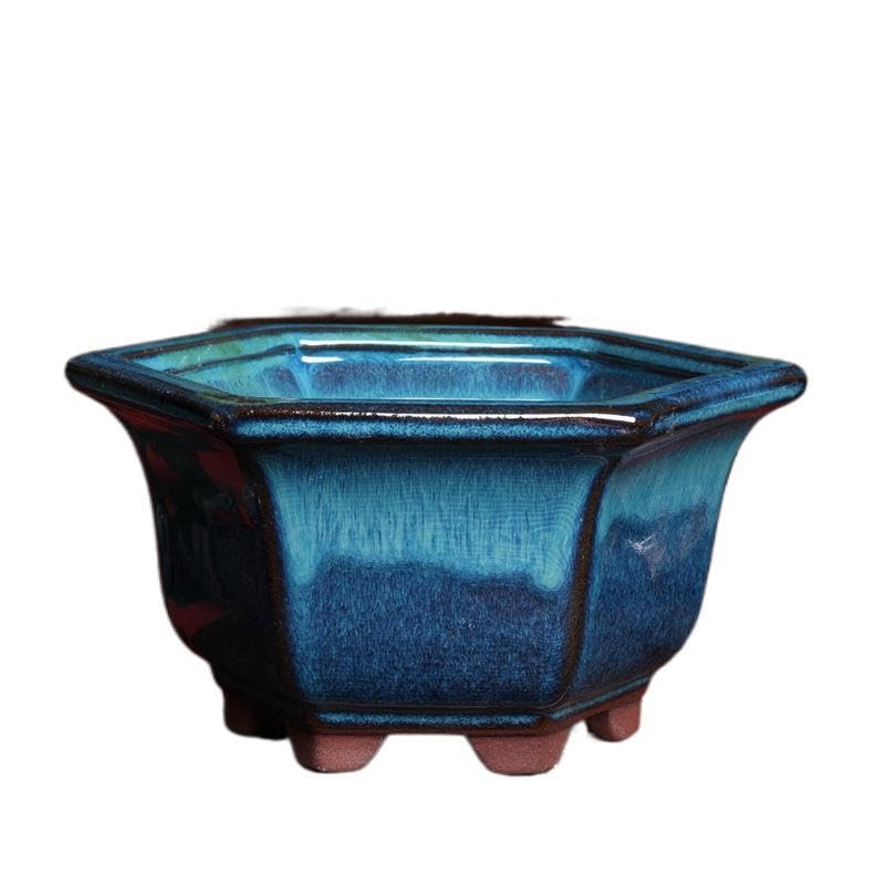 Wensmy 2pcs Glaze Bonsai Pots Ceramic Modern Glaze Succulent Planter Pot with Drainage Hole Vintage Bonsai Mini Glazed Pots Cactus Flower Container Bowl Garden Decoration