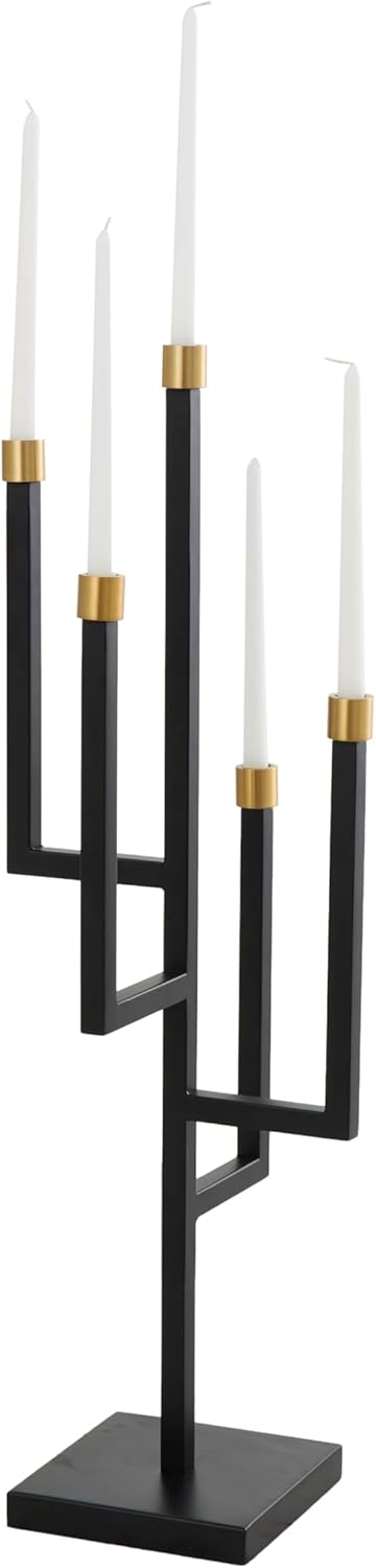 Deco 79 Metal Decorative Candelabra 5 Candle Candlestick Holder, Candlestand 11" x 11" x 34", Black