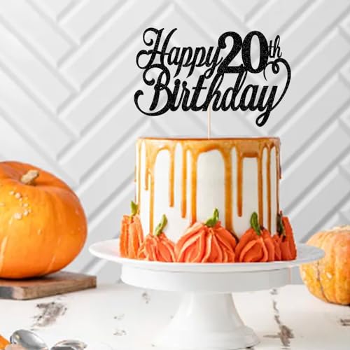Sodasos Decoración para tarta de cumpleaños número 20, color negro, decoración para tartas de fiesta de cumpleaños número 20, decoración para tartas de 20 años (negro 20)