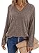 WIHOLL Womens Tops Fall Outfits 2025 Fashion Early Long Sleeve Sweaters V Neck Teacher School Clothing Dressy Casual Chocolate Brown Clothes L