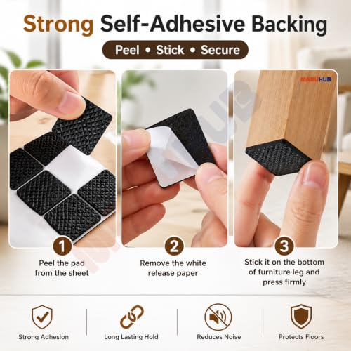 Image of MaruHub Self Adhesive Furniture Pads 30 Pcs, 2.8 x 3 cm EVA Furniture Leg Protectors, Anti-Slip Floor Protection for Chair, Table, Sofa, Cabinet & Stool, Scratch and Noise Reduction