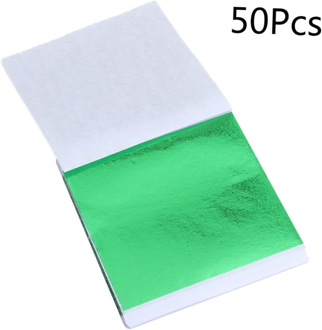 SEWACC 50pcs Gold Leaf Sheets Foil Paper Craft Decoration Foil Sheets for Art Nails Paintings Statues Wall Decor