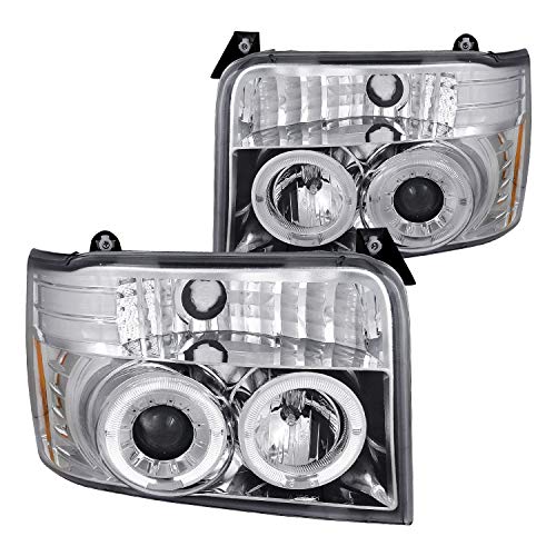 Spec-D Tuning Chrome Housing Clear Lens Projector Headlights Compatible with Ford F150 F250 F350 1992-1996, Bronco, L+R Pair Head Light Lamp Assembly