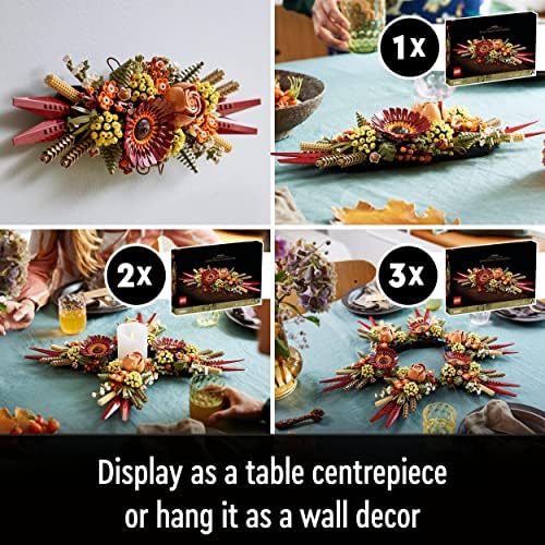 LEGO Icons Dried Flower Centrepiece, Botanical Collection Crafts Set for Adults, Artificial Flowers with Rose and Gerbera, Table or Wall Decoration, Unique Home Décor, 10314