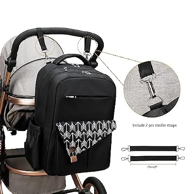 Baby Diaper Backpack - Large Capacity Water-Resistant Nappy Bag with Insulated Pockets, Stroller Straps, Travel Backpack&Outdoor Bag (Arrow Black)