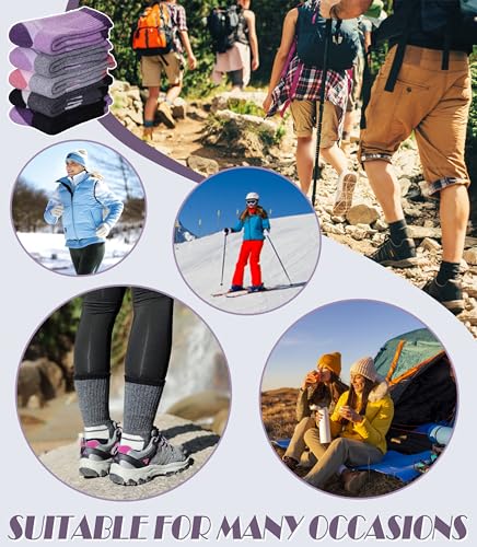 Image of DYW Womens Merino Wool Hiking Socks Thermal Warm Winter Boot Crew Socks Cushion Work Walking Gift Socks 5 Pairs