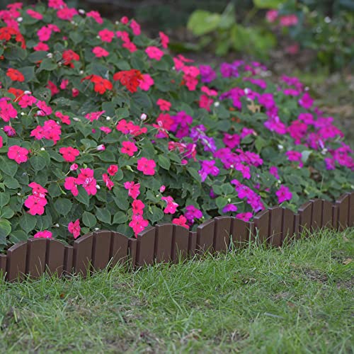EasyFlex No-Dig Landscape Edging with Anchoring Spikes, 4.5 in. Tall Decorative Adirondack Wood-Look Fence Garden Border, 60 Foot Kit, Brown by EasyFlex - Image 5