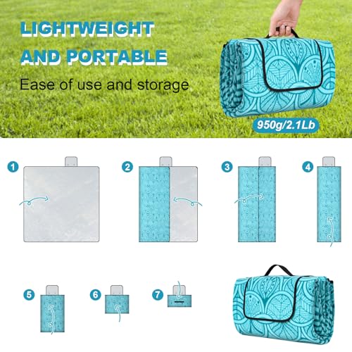 SOMLAW Picknickdecke Wasserdicht 200 x 200 cm, Extra Groß Outdoor Stranddecke mit Wasserdichter Unterseite für 4-6 Personen, XXL Campingdecke mit Tragegriff Ideal für Camping und Wandern (Pfauenblau)