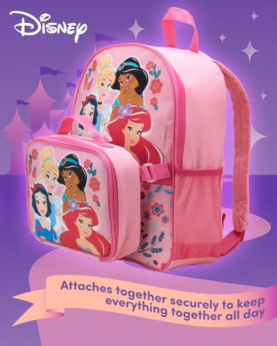 Fast Forward Disney Princess Girls Backpack and Lunch Box Set - 15" Bookbag Backpack for Girls with Detachable Lunch Bag Set, Disney Pink4