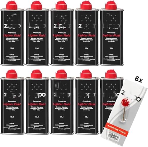 Lighter Fuel Set of 10 x Petrol Original Petrol 125 ml Each | 1 x 6 Flint
