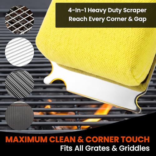 Image of Grill Brush for Outdoor Grill, Bristle Free Grill Brush with Scraper | Safe Steam Grill Cleaner for BBQ&Griddle, Long Rosewood Handle Reaches Corners,for Porcelain,Cast Iron&Stainless Steel Grates