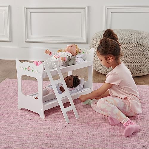 Badger Basket Toy Doll Bunk Bed With White Bedding And Ladder For 20 Inch Dolls - White Rose #TOP2