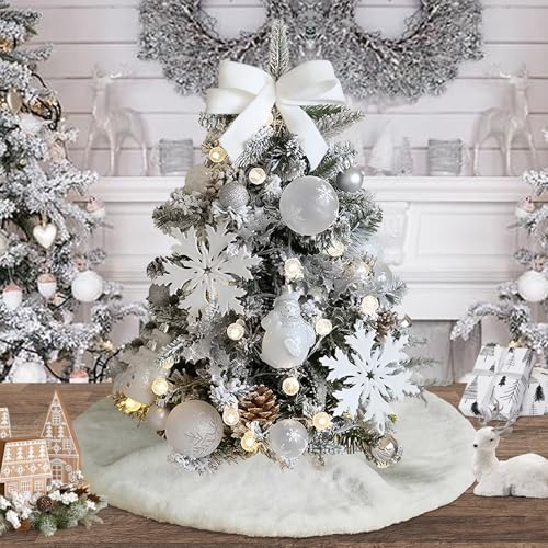 Sofevaim Mini White Fur Christmas Tree Skirt, 15 inch Small Fluffy Plush Snow Christmas Decorations Ornaments for Pencil Slim 2ft Tabletop Tree, Xmas Tree Rug Home Decor for Desktop by Sofevaim - Image 6
