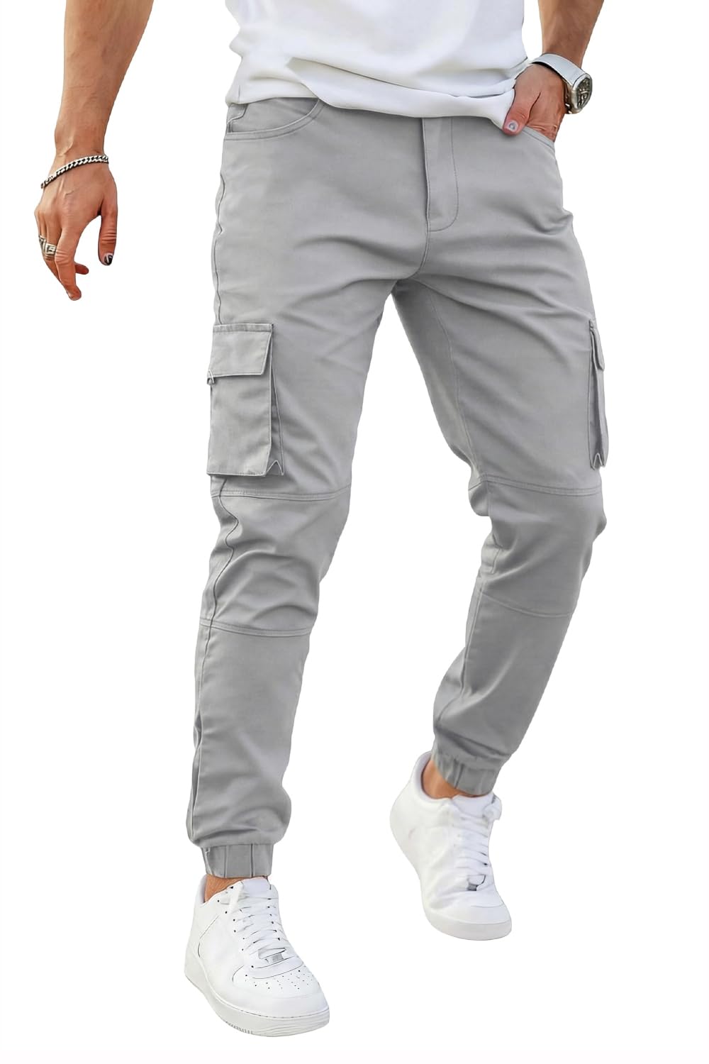 GINGTTO Mens Cargo Jogger Pants Slim Fit Stretch Zipper Pockets