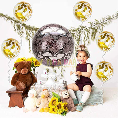 Image of Wanna Party Snake Print Orbz Balloon, Animal Print Foil Balloons for Kids Birthday, Jungle Animal Party Theme Balloons, 16 Inches