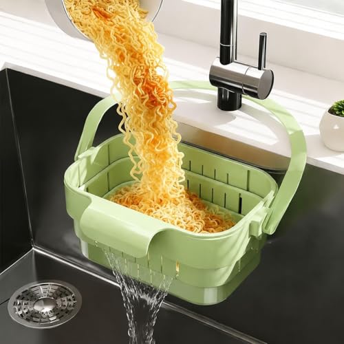 Image of Kitchen Sink Drain Basket Anti-Slip Hanging Design, Green, for Washing Fruits, Vegetables, and Noodles, Waste Drain Filter,Draining for Kitchen