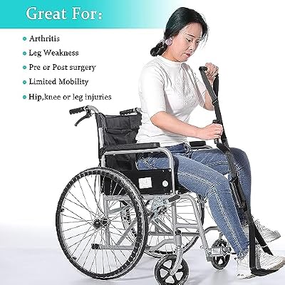 Fanwer 35-44 Inch Long Leg Lifter Strap - Multi-Loop Adjustable, Rubber Handgrips & Non-Slip Foot Pad, Hip & Knee Replacement Surgery, Mobility Aids for Wheelchair, Car, Bed