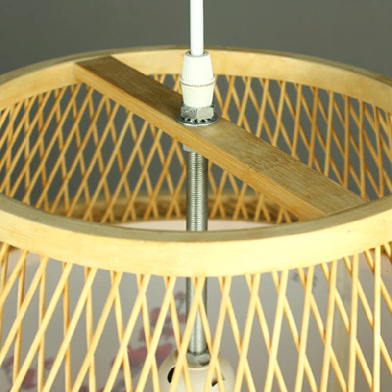 Lustre bambou cône E27 avec hauteur modulable et tressage ajouré
