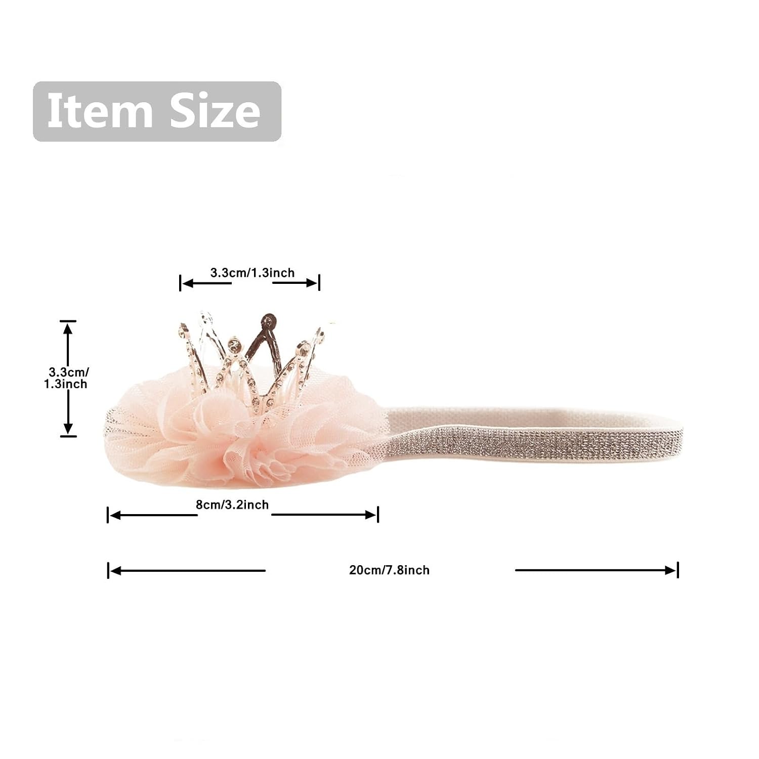 Nishine 1.3"x1.3" Mini Baby Girl Tulle Crown Headband Toddler Princess Crown Tiaras Birthday Photography (Silver, Elastic) image 2