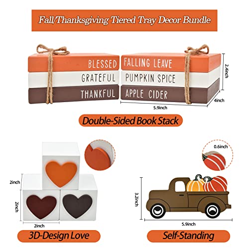 Thanksgiving-Tiered-Tray-Decor-Fall-Decorations-for-Home-3-Double-Sided-Faux-Book-Stack-3-Love-Wood-Block-1-Pumpkin-Truck-Farmhouse-Rustic-Wooden-Table-Sign-for-Autumn-Thanksgiving-Harvest Thanksgiving Tiered Tray Decor Fall Decorations for Home 3 Double Sided Faux Book Stack 3 Love Wood Block 1 Pumpkin Truck Farmhouse Rustic Wooden Table Sign for Autumn Thanksgiving Harvest