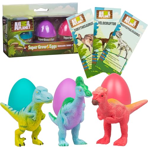 Animal Planet Super Grow Dinosaur Eggs 3pk- Perfect Easter Basket Stuffer- Toys Hatch & Grow to 3x Size in Water- Velociraptor, Pachycephalosaurus & Corythosaurus- Includes Dino Educational Fact Cards