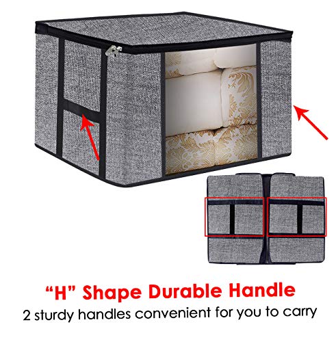 Comforter Storage Bags Blankets Containers, Large Breathable Clothes Closet Organizers, Create Extra Storage with Clear Window, Set of 2 Black