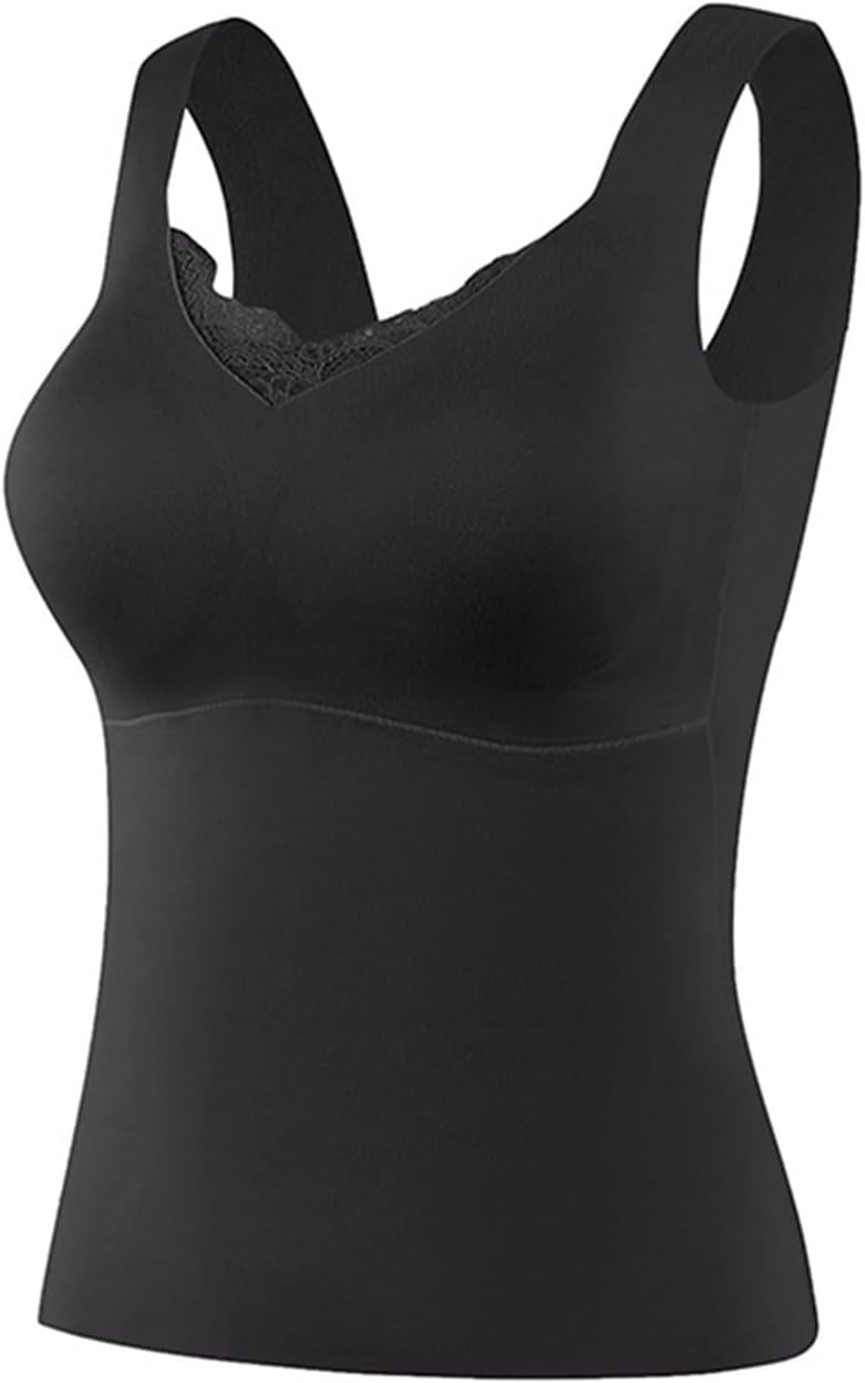 Women's Silk Cashmere Thermal Tank Top With Bra Warm Base Layer Undershirt Camisole Winters Cami Vest Top Underwear