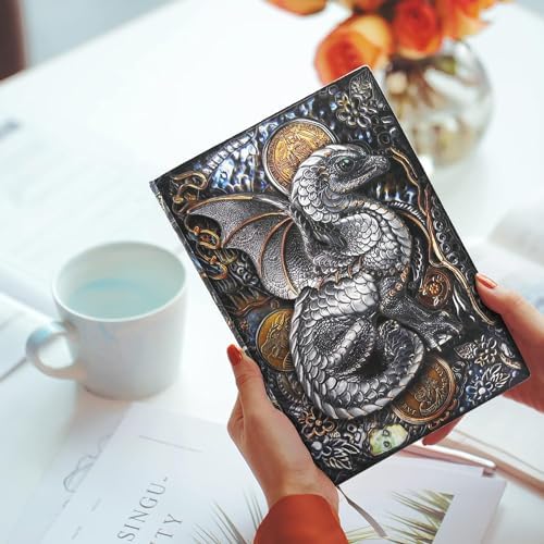Leelavanti 3D Dragon Embossed Leather Journal Notebook β Vintage A5 DND Diary, 200 Pages, Travel Writing Notebook, Gift for Men Women 3