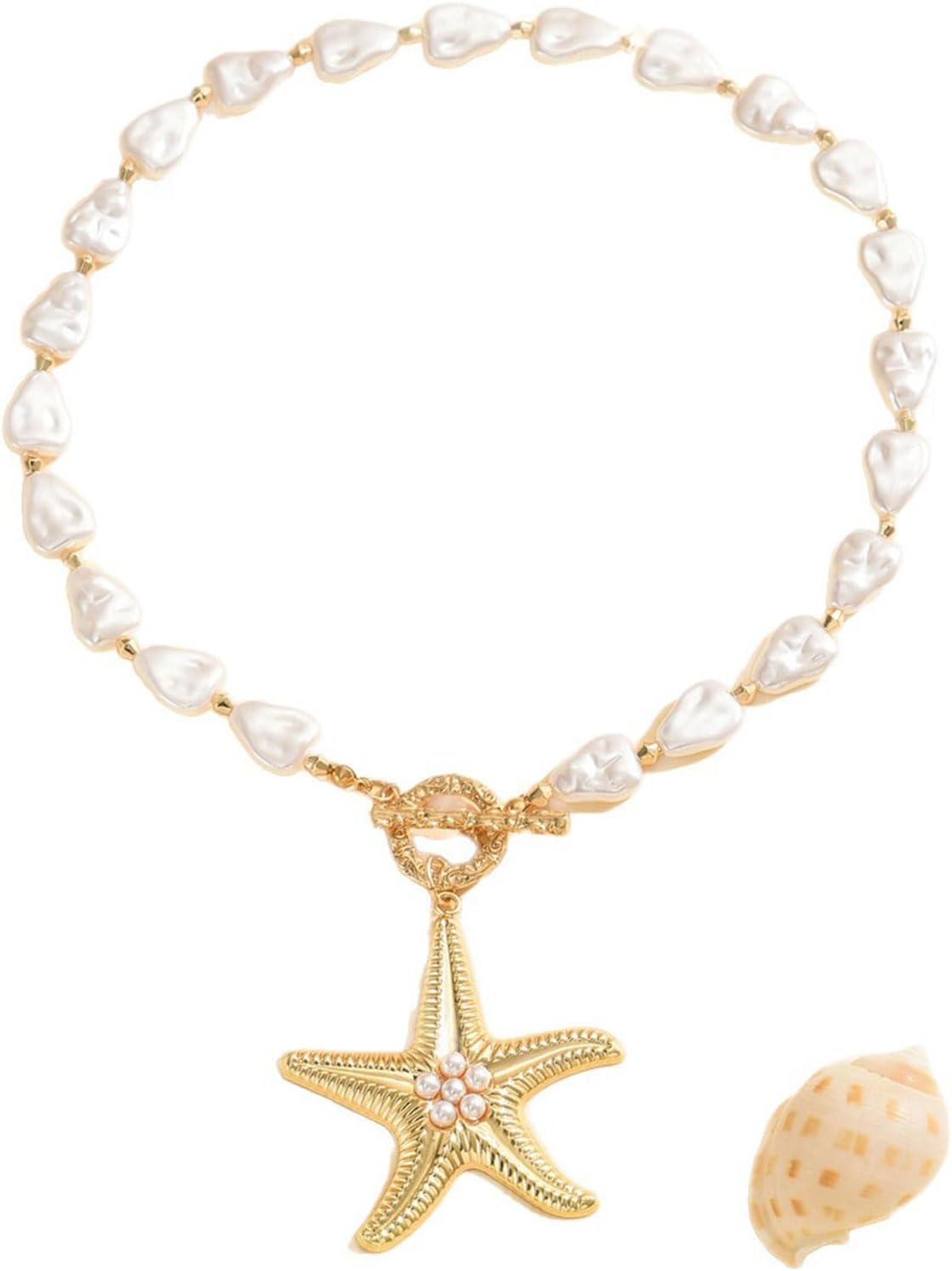 Chunky Gold Starfish Necklace for Women Hip Hop Big Starfish Pendant Necklace Pearl Chain Necklace Summer Beach Jewelry Gifts - Image 5