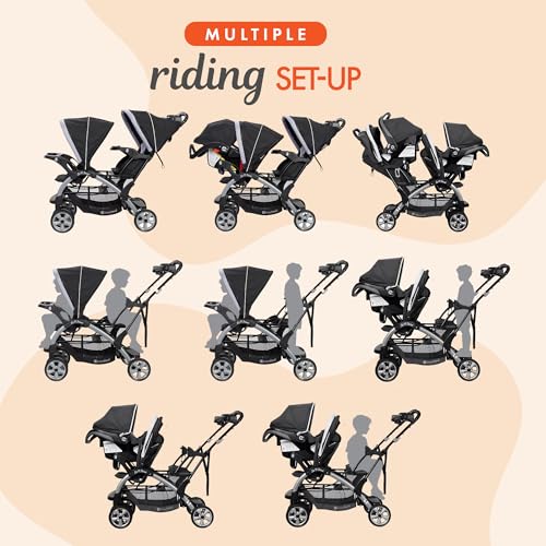 Image of Baby Trend Infant and Toddler Double Stroller & 2 Car Seat Combo, 3 Pc Set, Stormy - Portable and Lightweight Stroller Duo and Car Seat Travel System Tandem