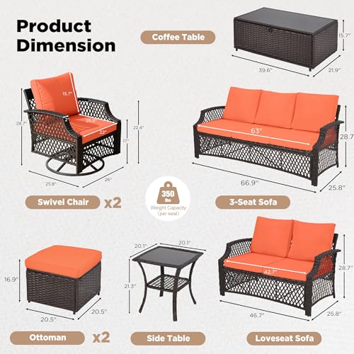 Image of HOMREST Wicker Patio Furniture 3-seat Sofa,Outdoor Seating Couch with Cushions, All-Weather Patio Couch for Porch, Poolside, Garden, Deck(Orange)