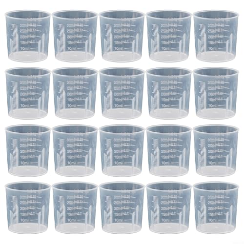 Lot de 20 gobelets à médicaments, pots à médicaments, tasses à mesurer transparentes, ou outil de mesure de cuisine, 3 tailles différentes 10 ml, 20 ml, 30 ml (30 ml)