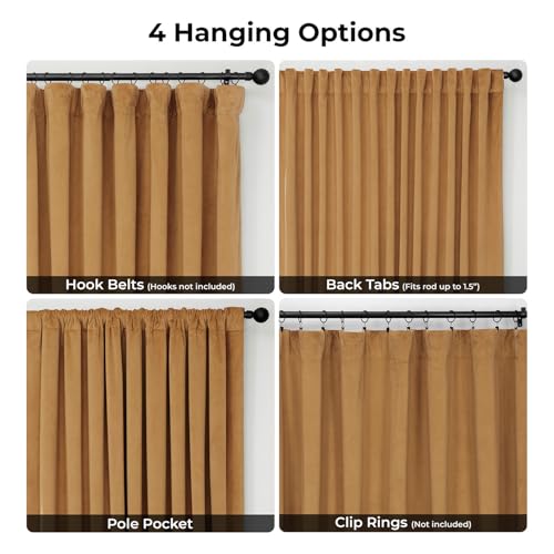 Image of HPD Half Price Drapes Extra Wide Signature Blackout Velvet Curtains 84 Inch Long 1 Panel, 4-Pass Hotel Blackout Lined Window Curtains Thermal Blackout Curtains for Bedroom 100W x 84L, Amber Gold