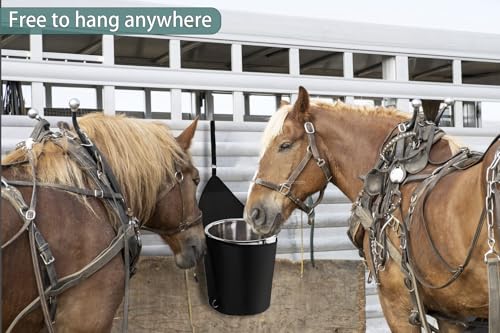 HDYEGY 3Pcs Horse Feed Bag Trailer Bucket Bag Hanging Bucket Holder for 5 Gallon Water Bucket,1600D Oxford Horse Trailer Organizer for Hanging on Trailers Stalls,Black