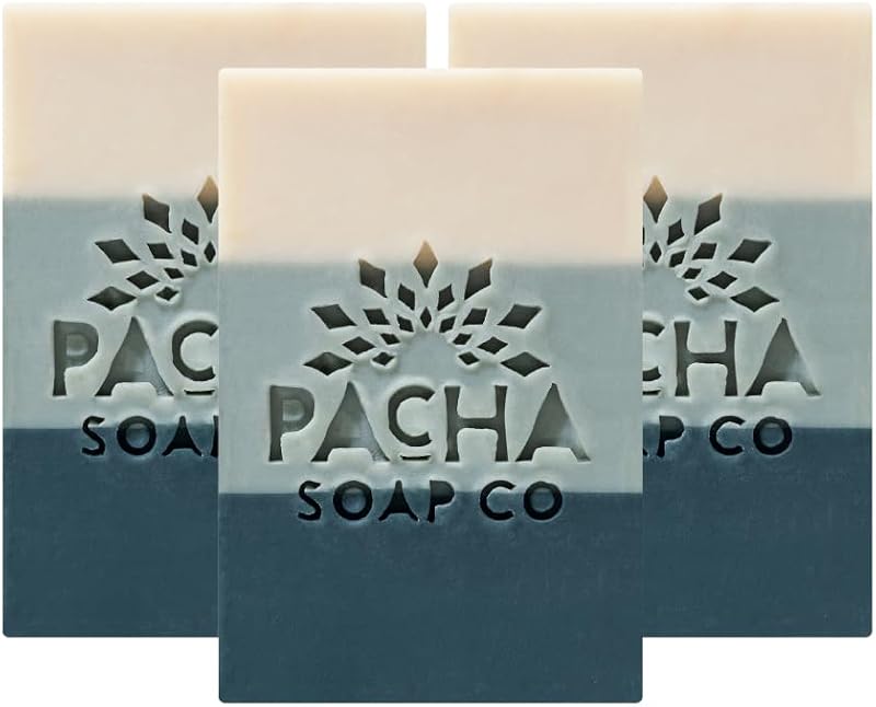 Sabonete em barra Pacha Soap Co. Salt & Moss, artesanal, fragrância cítrica, âmbar e brisa marinha, Pacote com 3 unidades de 113 g cada