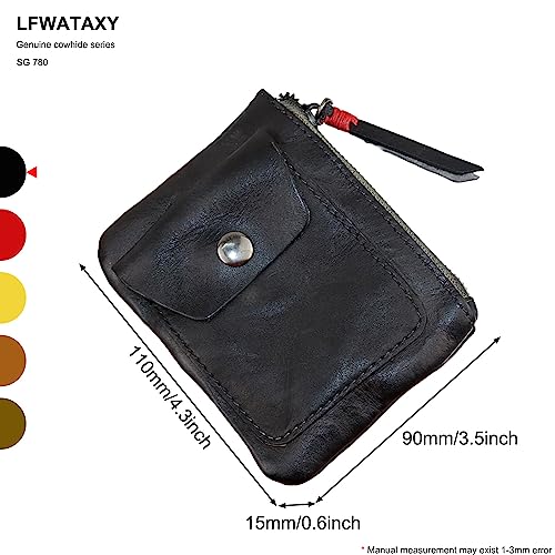 Genuine cowhide - Coin Purse for Men & Women - Leather Coin Pouch - Zipper Coin Purse Wallet - Leather Zipper Storage Bag - Coin Organizer (Black)2