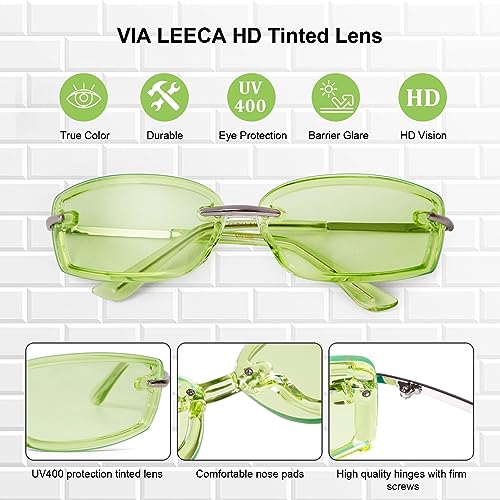 Trendy Y2K Rectangle Sunglasses for Women Men, Designer Wrap Around Rimless 90s Retro Sun Glasses4