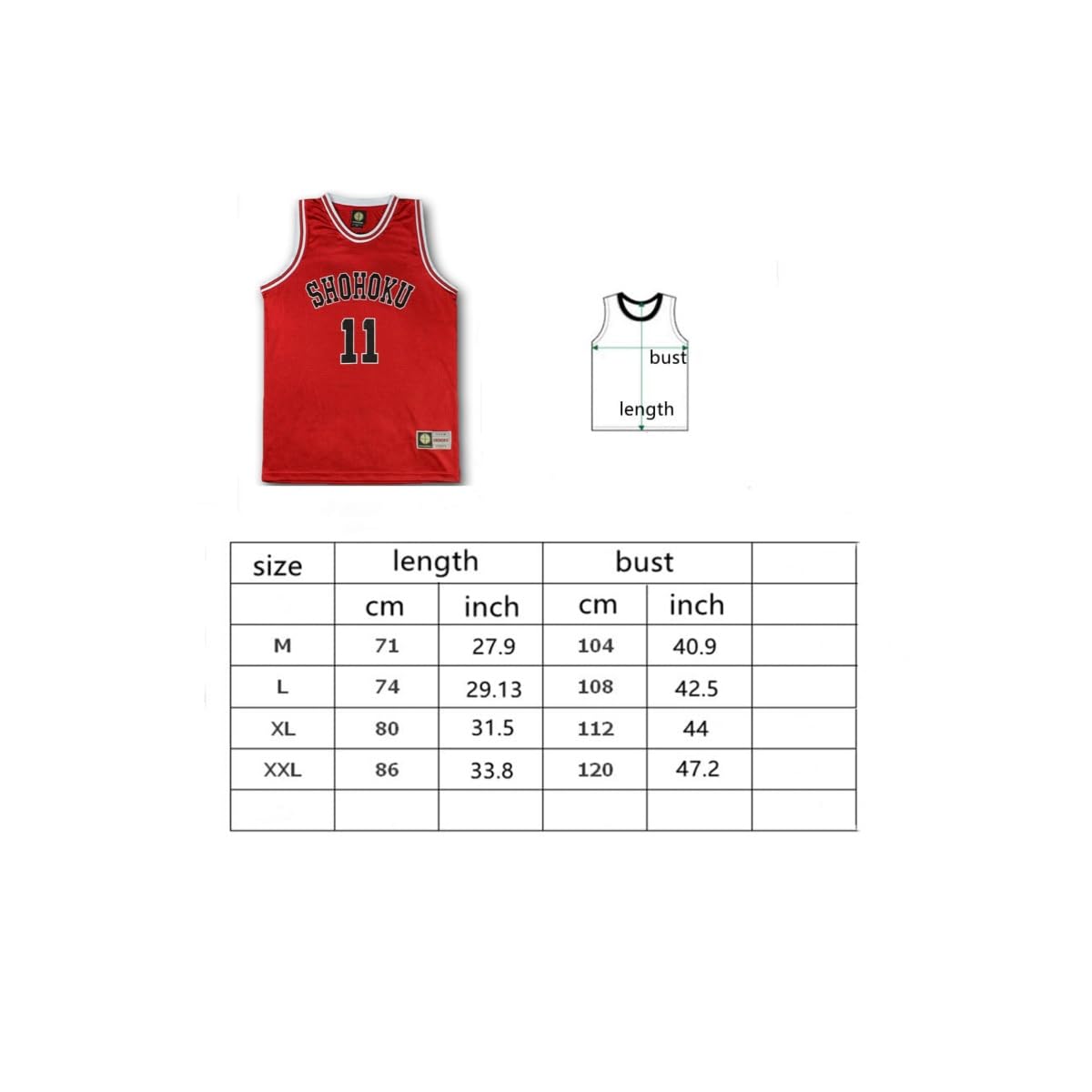 Homme Rouge 11st Basketball Jersey Kaede Rukawa Cosplay Shirt, Rouge,