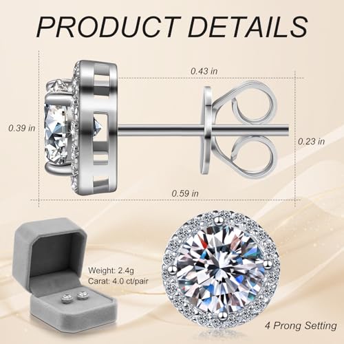 Christmas Gifts Moissanite Earrings, S925 Sterling Silver Earrings Studs Hypoallergenic Anniversary Birthday Gifts for Wedding Engagement Women3