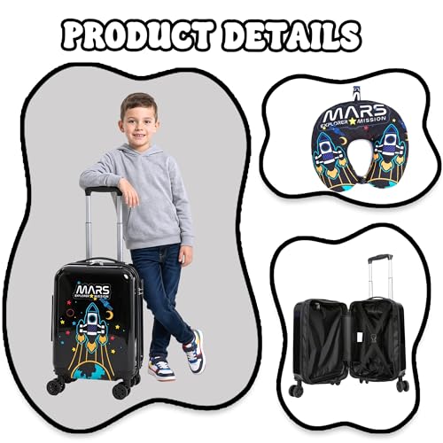 Image of Kids Carry on Luggage Sets Boys Small Hardshell Suitcases with Wheels Toddler Suitcase Set 2 Piece Neck Pillow Airplane Kid's Traveling Essentials 16 Inches
