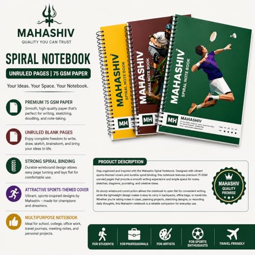 Image of Spiral Notebook Set of 3, A4 Size, Premium Paper Quality, Unruled White Plain Page Soft Cover Spiral Bound