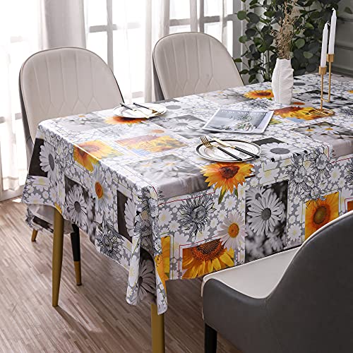 Image of Heavy Duty Vinyl Tablecloth with Flannel Backing Waterproof Oil-Proof Plastic Table Cloth Stain-Resistant Wipeable Rectangle or Square Table Cover for Indoor and Outdoor ( Sunflower, 60X84 Inch)