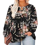 TFSDOD Women Plus Size Tops Long Sleeve Shirts V Neck Pleated Keyhole Blouse Loose Work Tunic Tee...