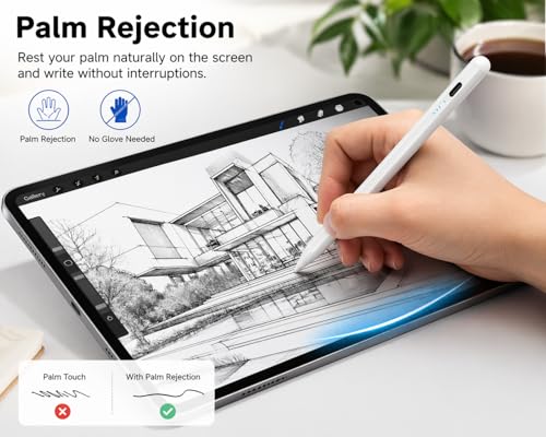 Image of Mizi Stylus Pen for iPad (2018-2026), Fast Charge USB-C, 10H Battery, Palm Rejection & Tilt Sensitivity, Magnetic Attachment, 1.5mm Fine Tip, No Bluetooth Pencil for iPad Pro /Air /Mini