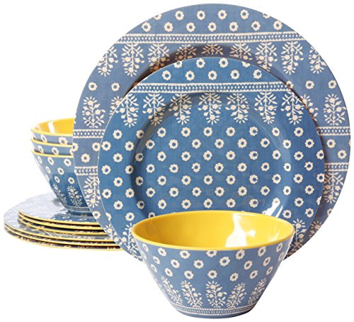 Studio California Zoey 12 Piece Melamine Dinnerware Set, Blue
