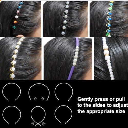 Image of Hair Bands for Women & Girls Pack of 8 - Metal Hair Bands with Pearl Headbands, Stylish Designs to Match Any Outfit